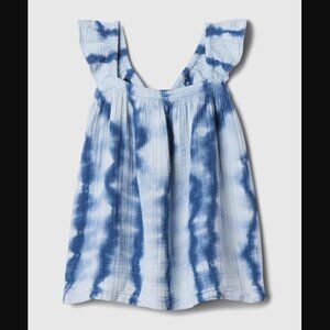 baby Gap Smocked Blue Crinkle Gauze Tie-Dye Ruffle A-Line Dress Indigo 12-18 mos